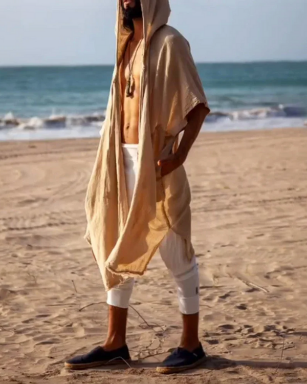 Männermode Beachwear beige mit Kapuze