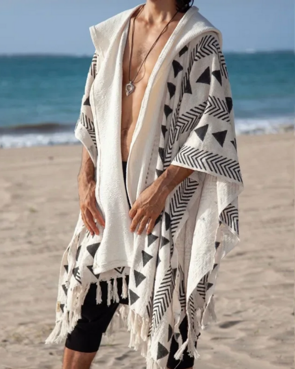 Boho Herren Kimono Tribal Style - Stillvoller Männer Boho Kapuzen Kimono 