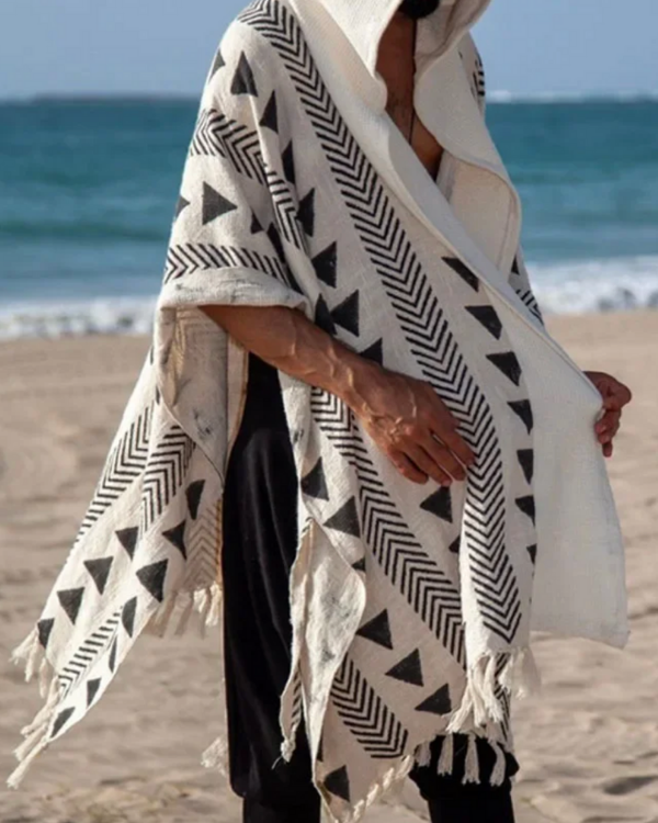Herren Strandcape mit Tribal Look - Kapuzen Kimono 