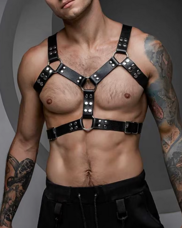 BDSM-Ledergeschirr mit Brust- und Bauchgurt für Männer