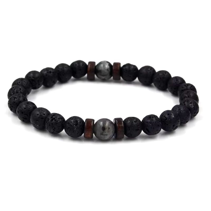 schwarzes Männerarmband aus Vulkanstein Perlen 