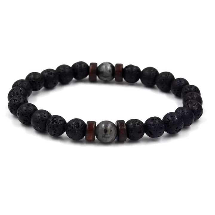 schwarzes Männerarmband aus Vulkanstein Perlen 