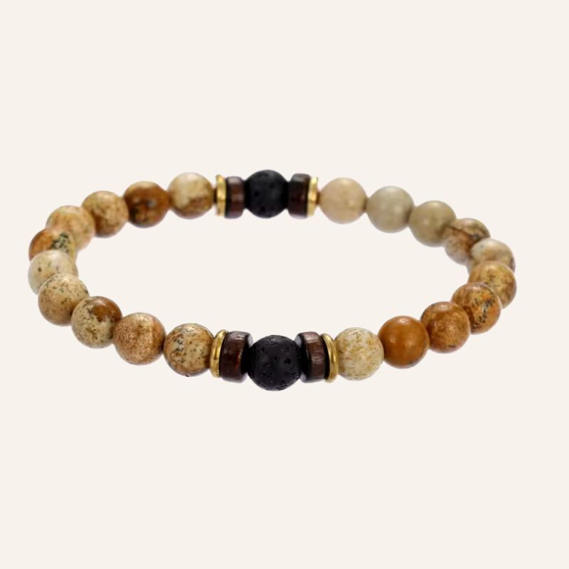 Stillvolles Herren Armband aus diversen Perlen Mineralstein in Braun Tönen - Männer Armband 