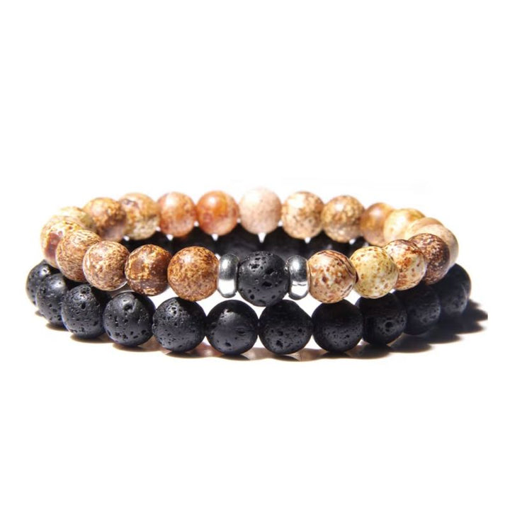 Herren Armband Set mit schwarzem Vulkanstein Armband und braunem Perlen Armband