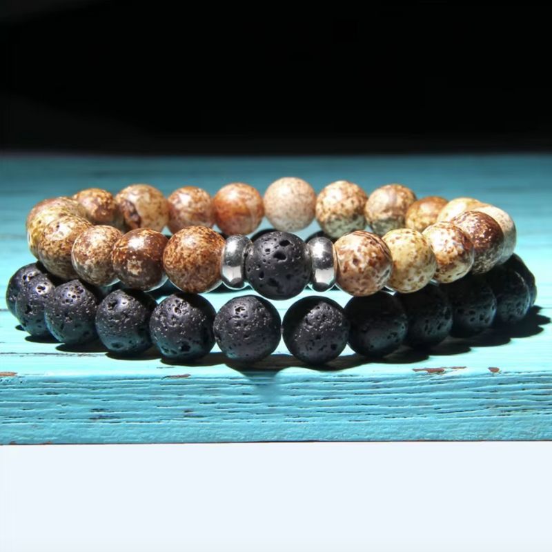 Stillvolles Herren Armband Set mit zwei Perlen Armbändern in schwarz und braun