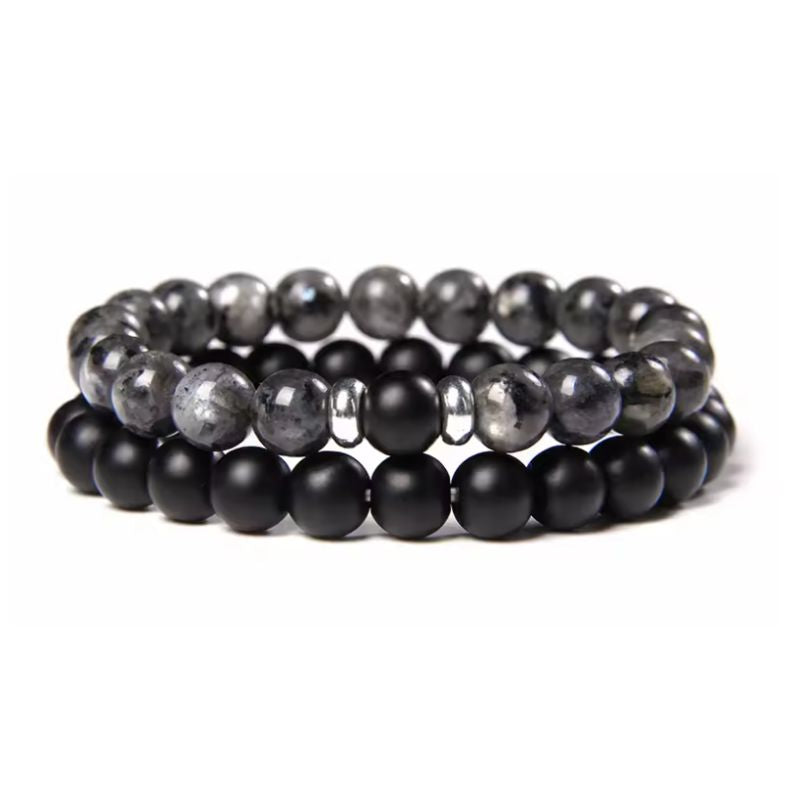 Herren Armband aus Mineralsteinen Perlen - Männer Armband Set aus zwei diversen Armbändern
