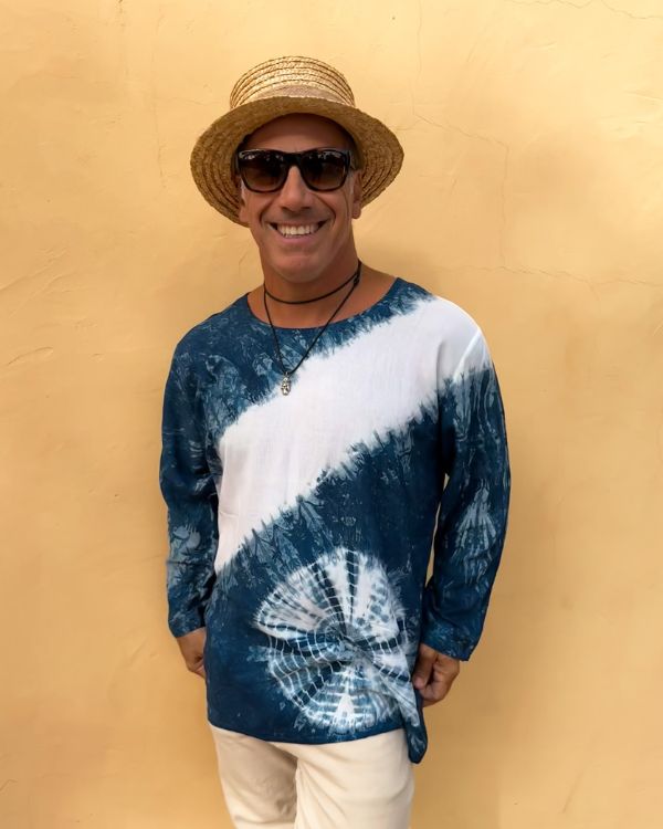 Azurion Herren Langarm Batik Shirt - Batik Tie Dye Männer Shirt aus Baumwolle 