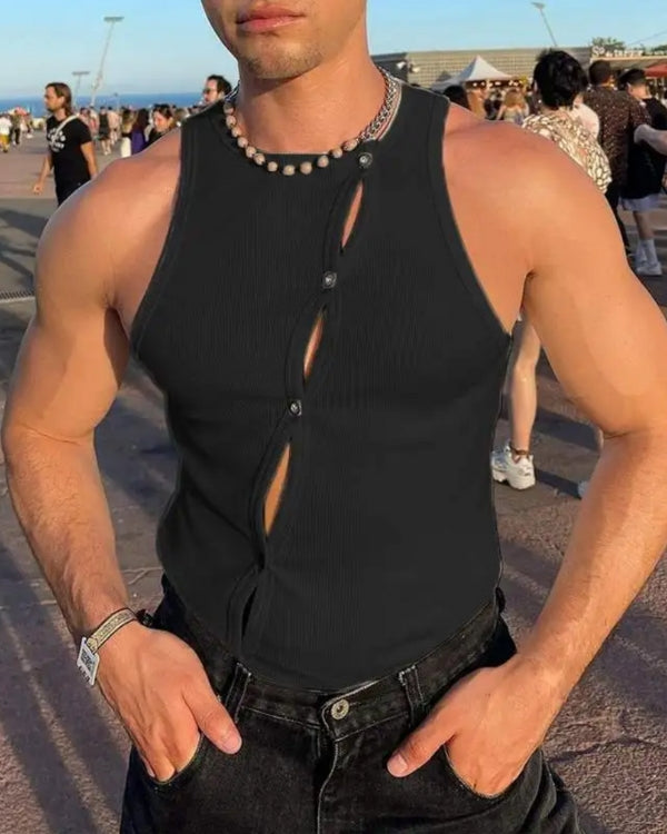 schwarzes Herren Tank Top mit Cut-Outs - Perfekter Festival Look 