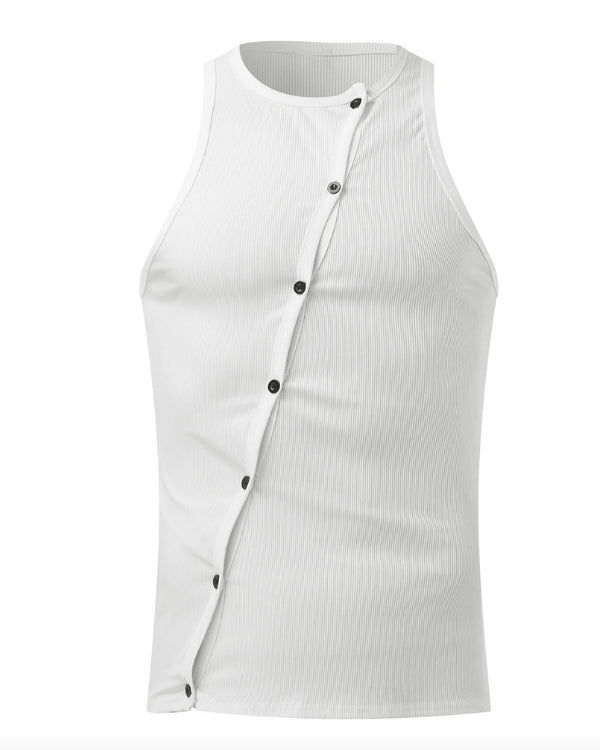 weisses Herren Tank Top mit Cut-Outs und Knöpfen 