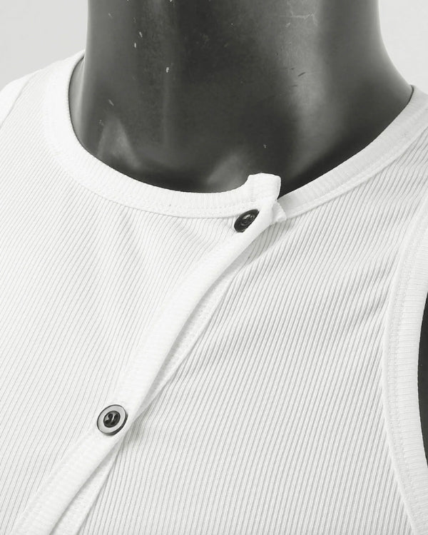 Herren Tank Top mit Cut-Outs und Knöpfen - Festival Club Herren Look 