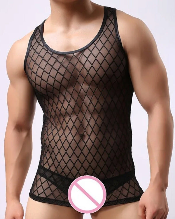 Transparentes Mesh Herren Tank Top mit rundem Ausschnitt 