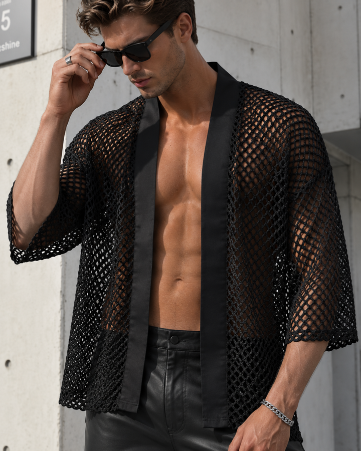Schwarzer Herren Mesh Hemd | Netz Oberteil für Männer 