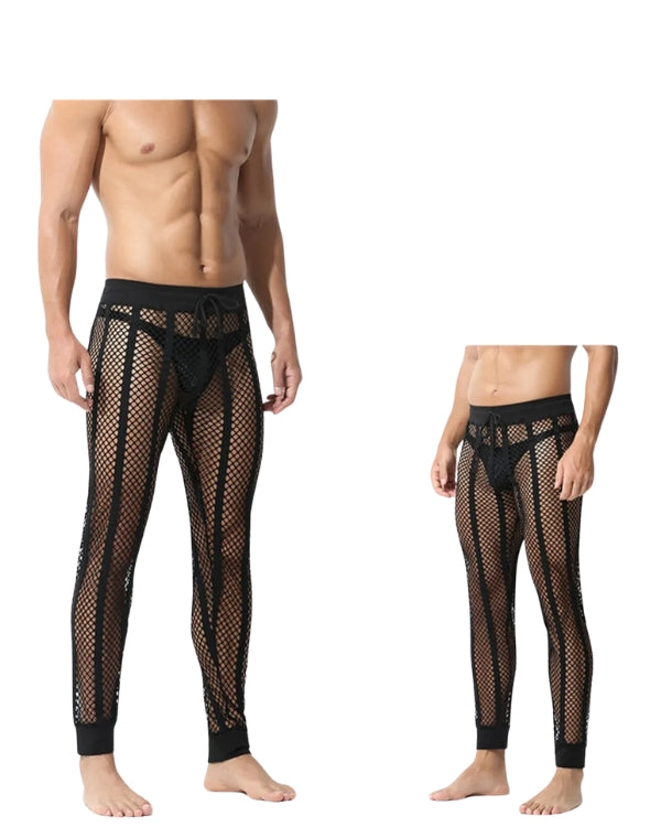 Sexy erotische Männer Leggings Hose aus Netz Stoff und mit elastischem Bund