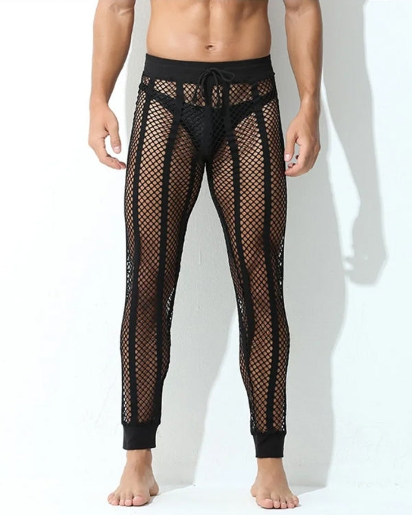 erotische Herren Fetisch Hose Leggings aus Netz Mesh Stoff mit elastischem Bund 