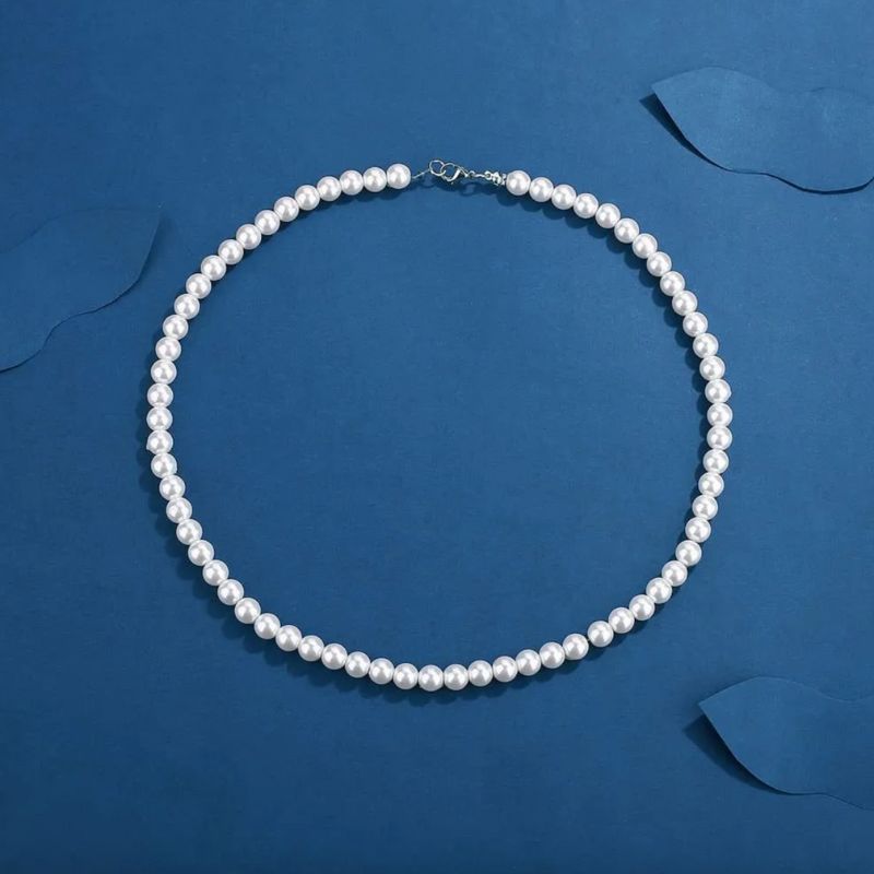 Weisse Perlenkette Halskette aus Kunstperlen - Herren Halskette Perlen onine bestellen 