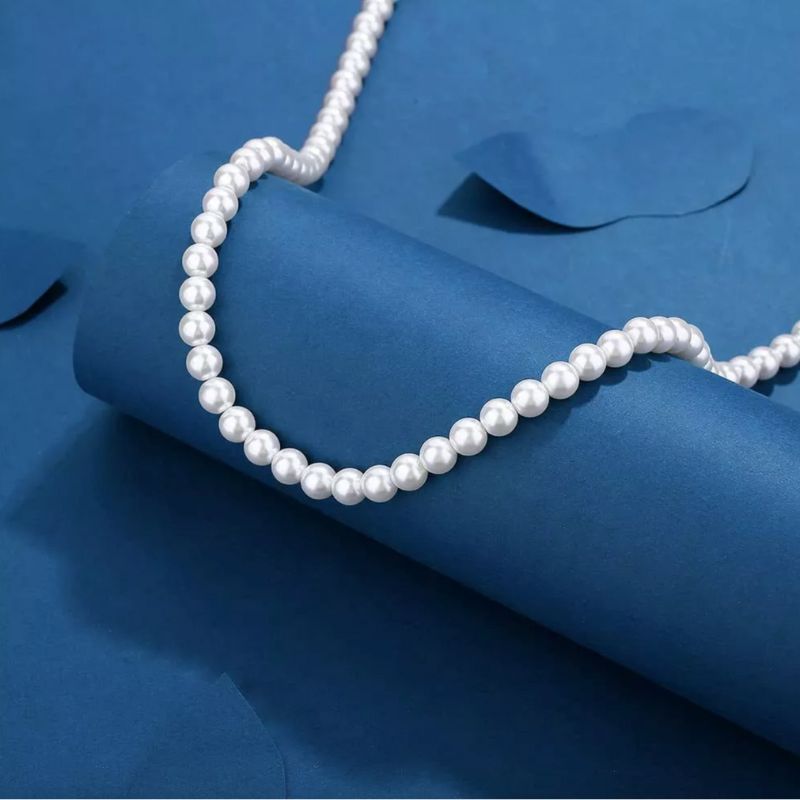 Weisse Herren Perlen Halskette aus Kunstperlen - Trend Männer Perlenkette 