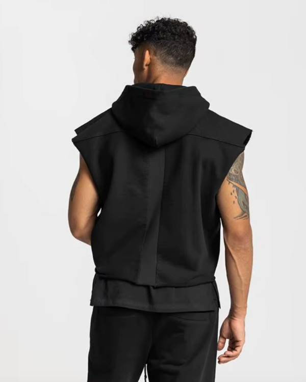 Urbaner ärmelloser Kapuzenpullover für Männer – Farbe Schwarz