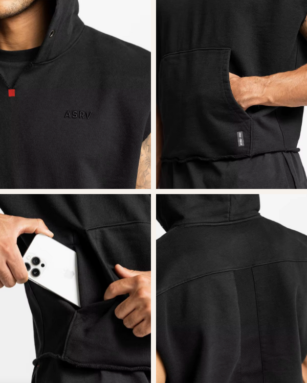 Schwarzer Muscle Fit Hoodie ohne Ärmel – stylische Sportmode für Herren