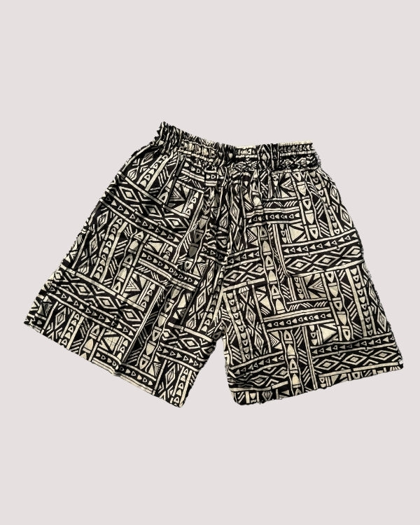 Stillvolle Herren Short in schwarz-creme-weiss mit elastischem Bund - Kurze Herren Baumwolle Hose 