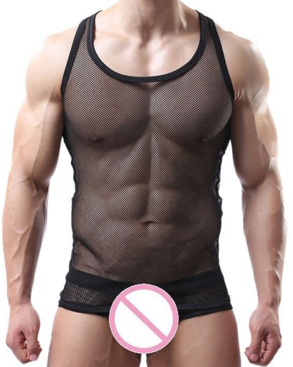 transparentes Rundhals Mesh Herren Tank-Top mit mini Löchern 