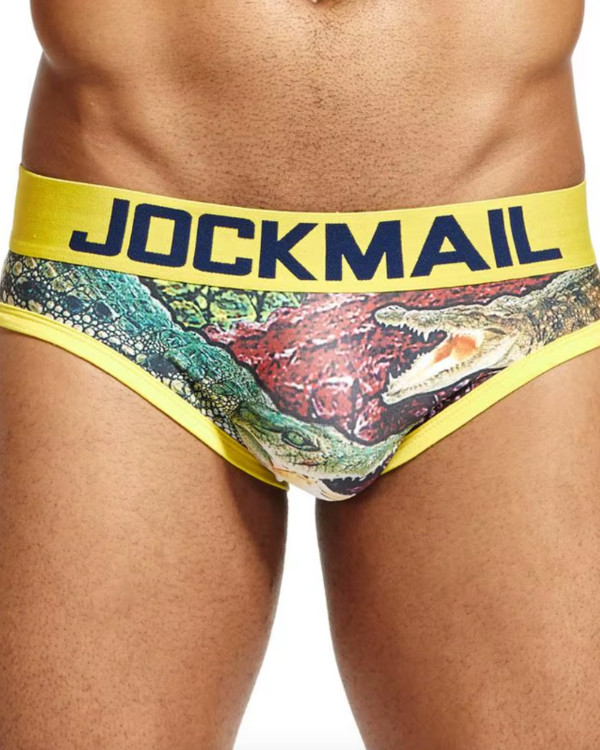 Freche Herren Unterhose Boxershorts mit Krokodil Motiv und breitem gelbem Band 