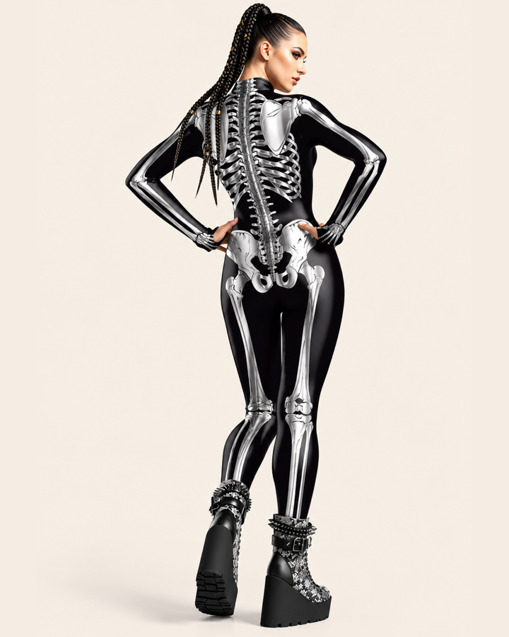 Rückansicht des X-Ray Goddess Skelett Jumpsuits für Damen