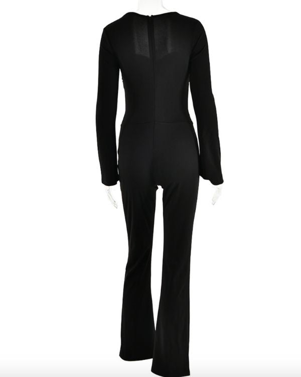 schwarzer Jumpsuit Overall von hinten mit Reissverschluss am Rücken 