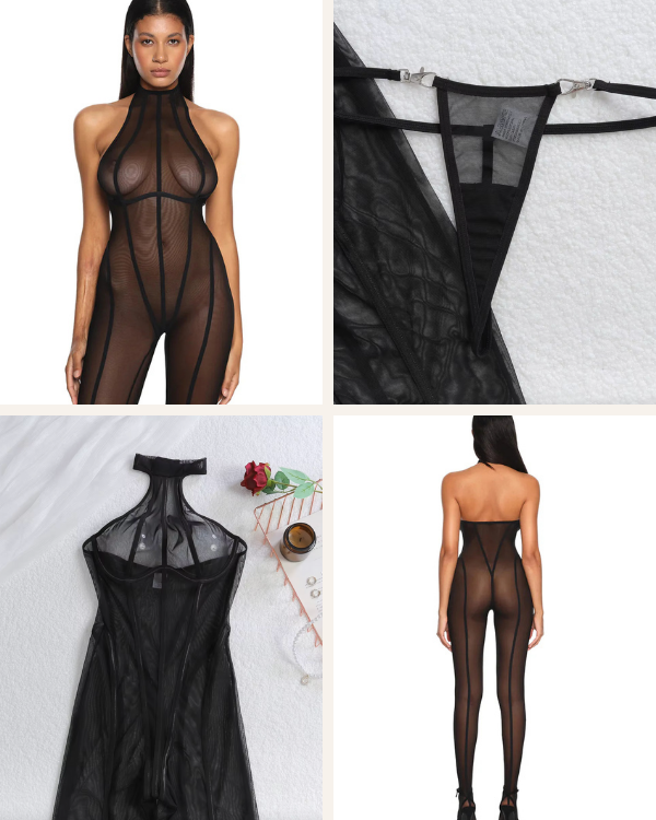 Sexy Ganzkörperanzug  Overall Jumpsuit in Schwarz