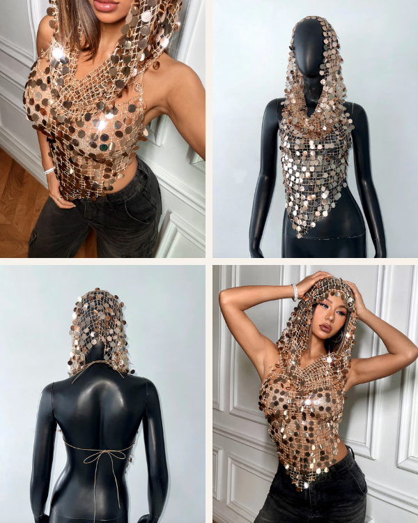 Party-Outfit mit glitzerndem Kapuzen-Style | Festival Damen Look 