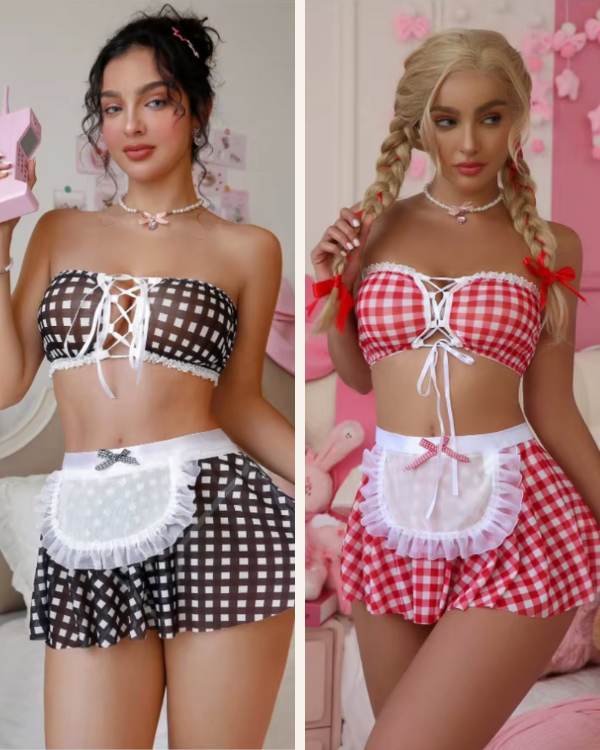 Outzmädchen Dessous Set frech | Karo Design Sexy Mädchen Kostüm 
