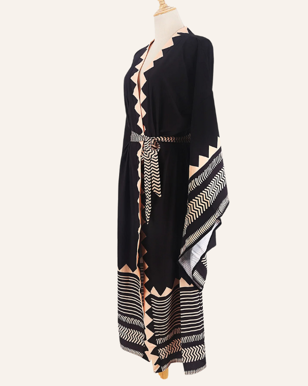 Maxi-Kimono Damen Boho Schwarz - Kimono mit extra weiten Ärmeln 