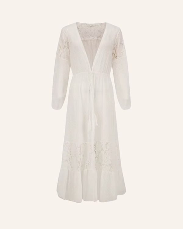 Weisser Damen Kimono mit Punkten & Spitze