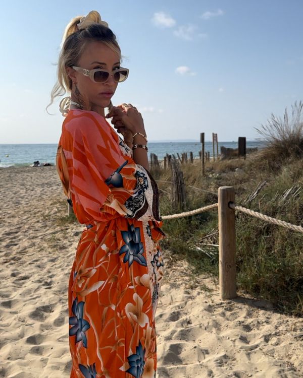 Boho Chic Damen Kimono mit Flamingo und Blumen Motiven 