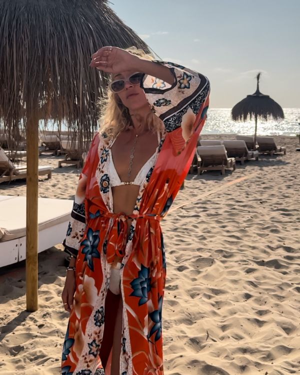 Damen Kimono mit Flamingo und Blumen Motive 