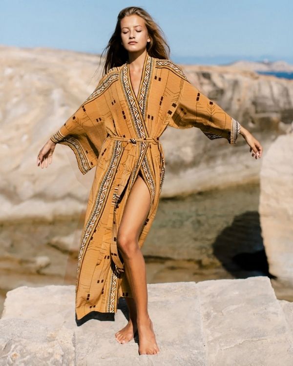 Kimono Nomad's Drift Boho Festival Kimono in Erdtönen