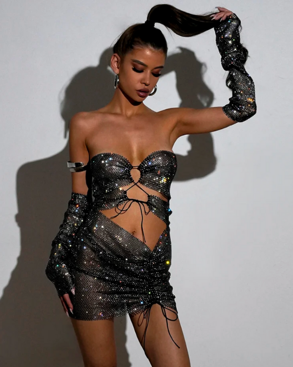 Glitzer Kleid mit offenen Details und Stretch | Festival Rave Kleid 