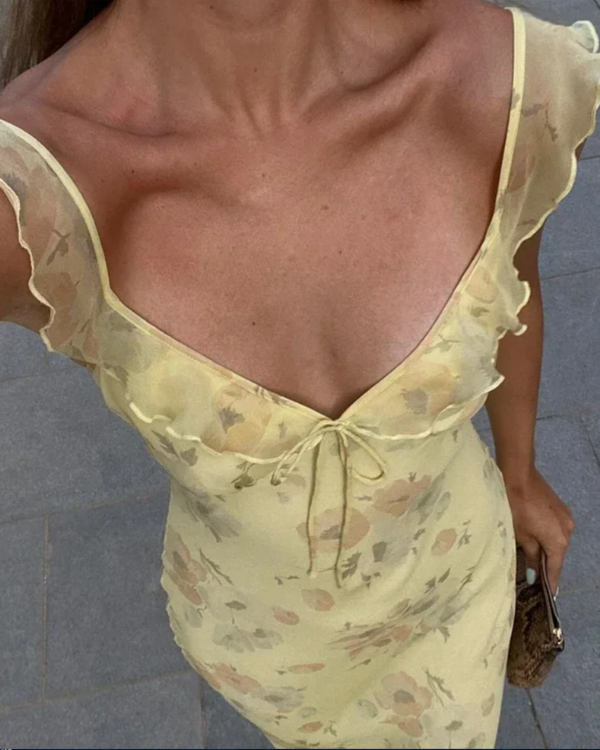 Sommerliches Maxikleid in Gelb mit Blumenprint