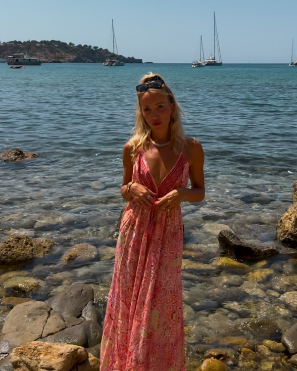 Blumenprint Kleid Damen Ibiza Style - langes Strandkleid 