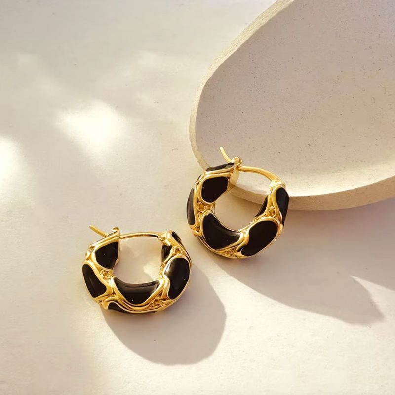 Kreolen Ohrringe Damen in gold schwarz gemischt - Elegante Damen Ohrringe 