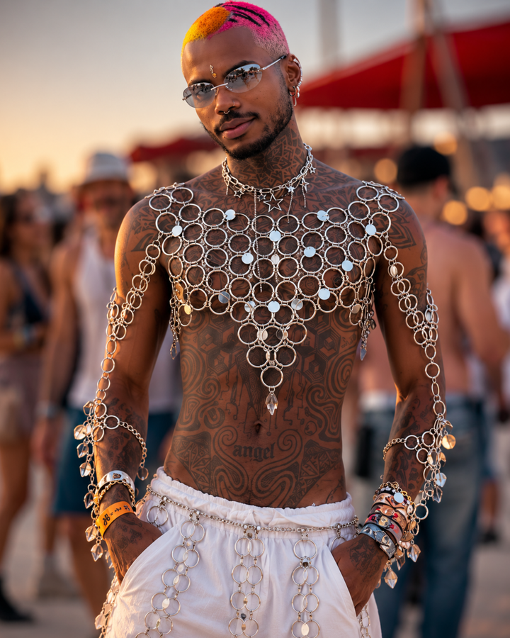 Herren Festival Schmuck futuristisch | Festival Outfit Herren mit Ringen
