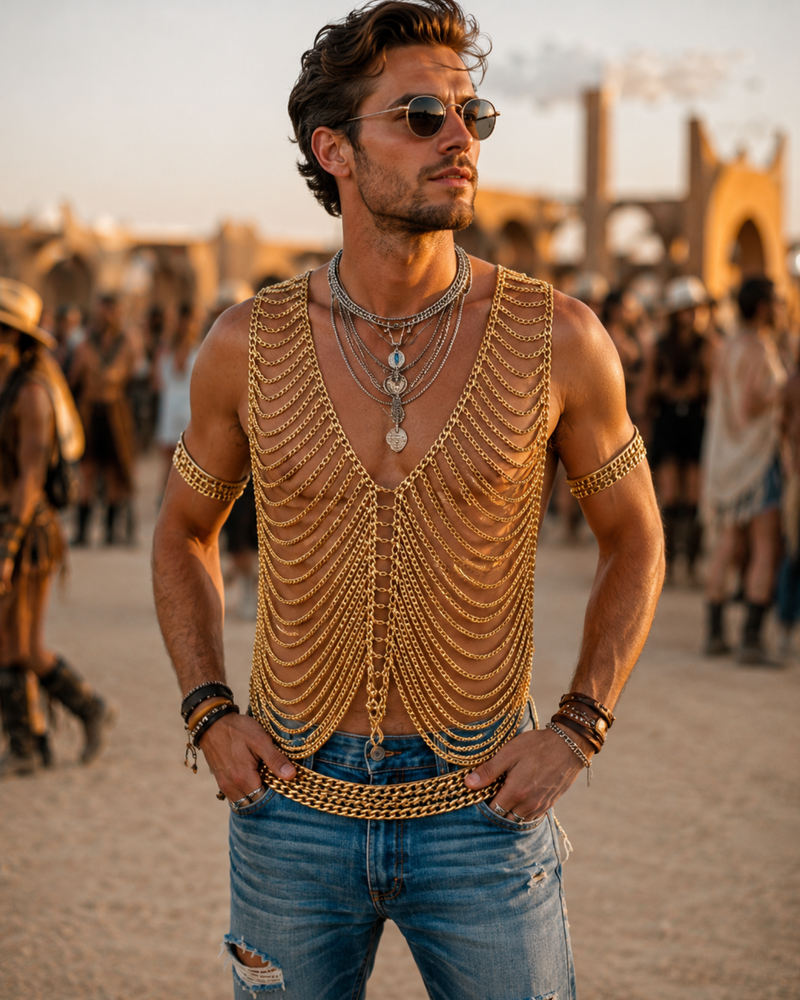 Burning Man Herren Accessoire | Festival Körperschmuck Mann gold