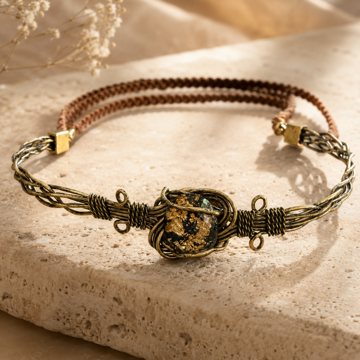 Bohemian Headpiece für Damen mit Naturstein und goldenen Details | Festival Kopfschmuck