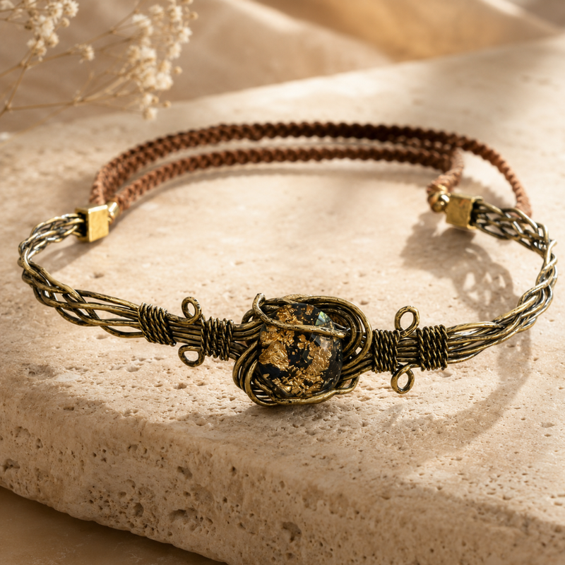 Bohemian Headpiece für Damen mit Naturstein und goldenen Details | Festival Kopfschmuck