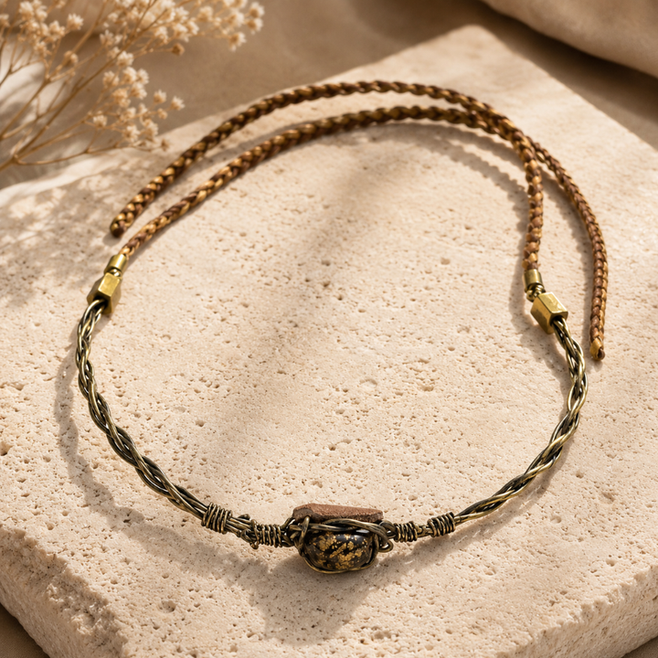 Festival Headpiece AYANA gold mit Obsidian im Bohemian Style