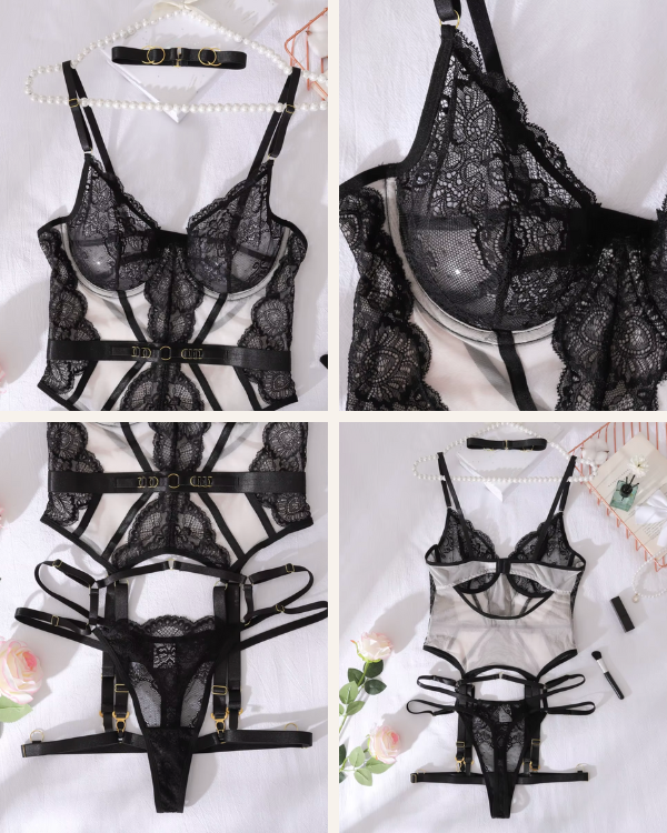 Figurformende Dessous Damen | Verführerisch und elegantes Spitzen Korsett Set 