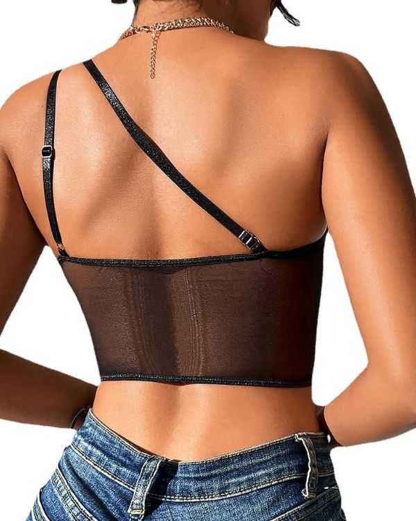 Asymmetrisches Crop Top mit Korsagen-Look für Damen