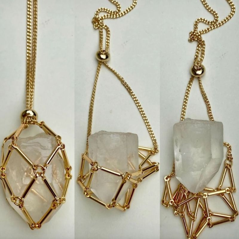 SWTHM DIY Kristall-Halskette Mit Austauschbaren Steinen - Verstellbarer Edelstein-Käfig Für Persönlichen Schmuck