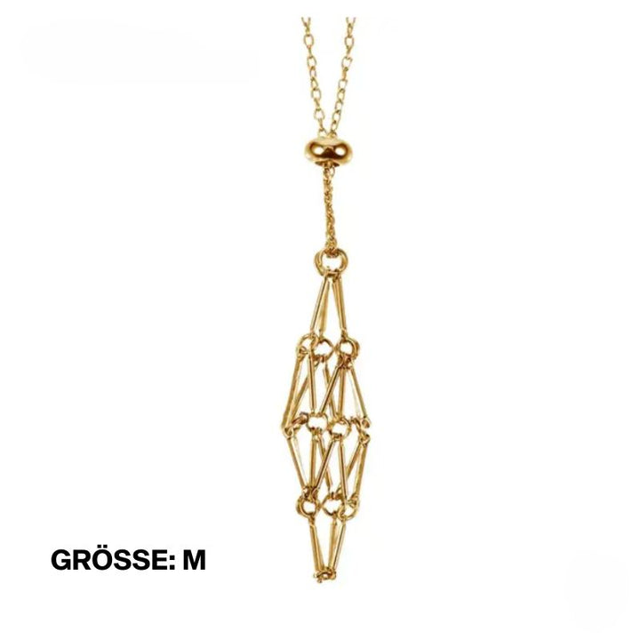 Goldene Kristallstein-Halter-Halskette für jeglichen Stein imEdelstahl-Netz
