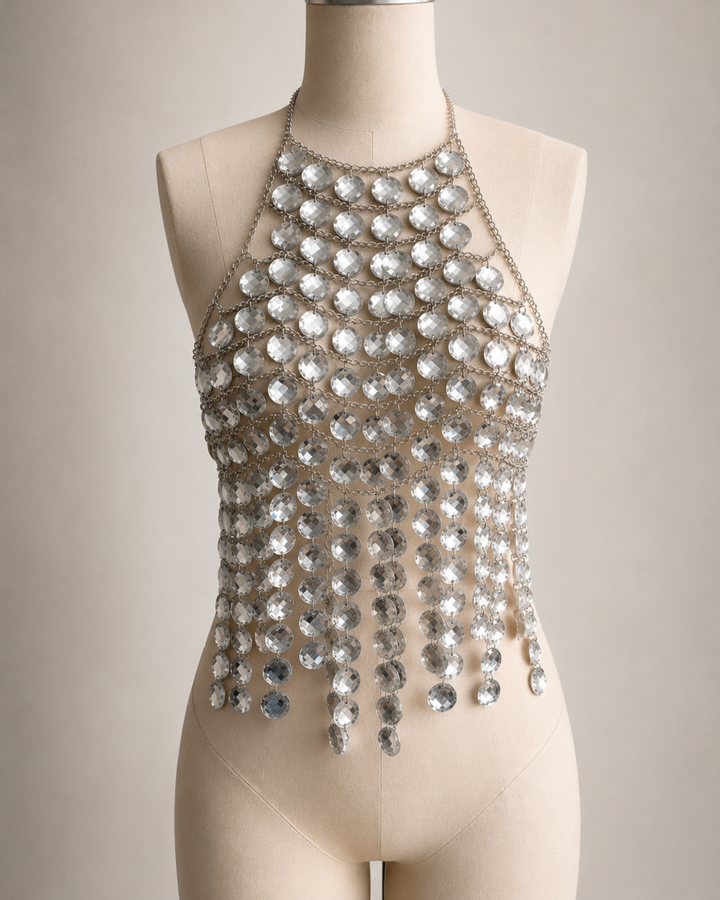 Glamour Strass Oberteil Damen | Festival Kristall Top