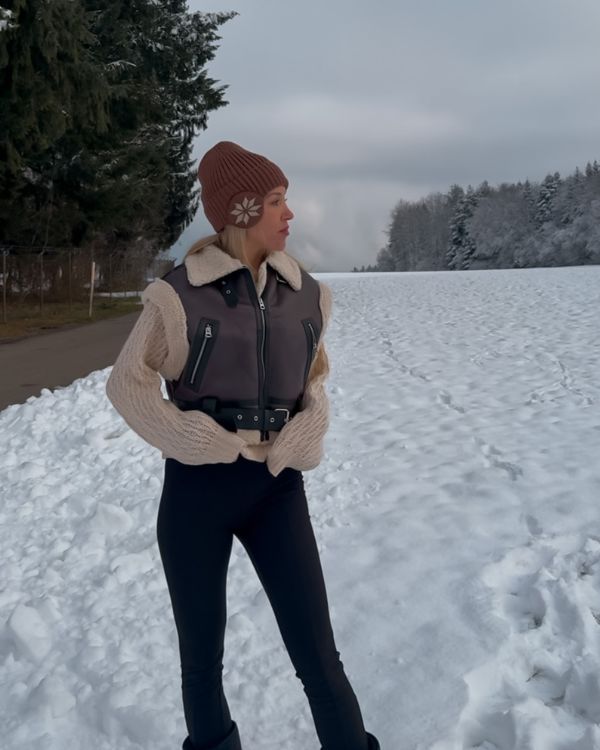 Kragen Gilet mit Plüsch - Oversize Weste aus Kunstleder 